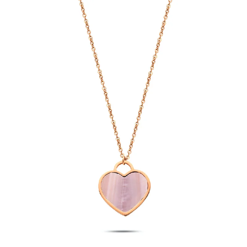 trendy necklaces for women -Heart pearl necklace rosé gold