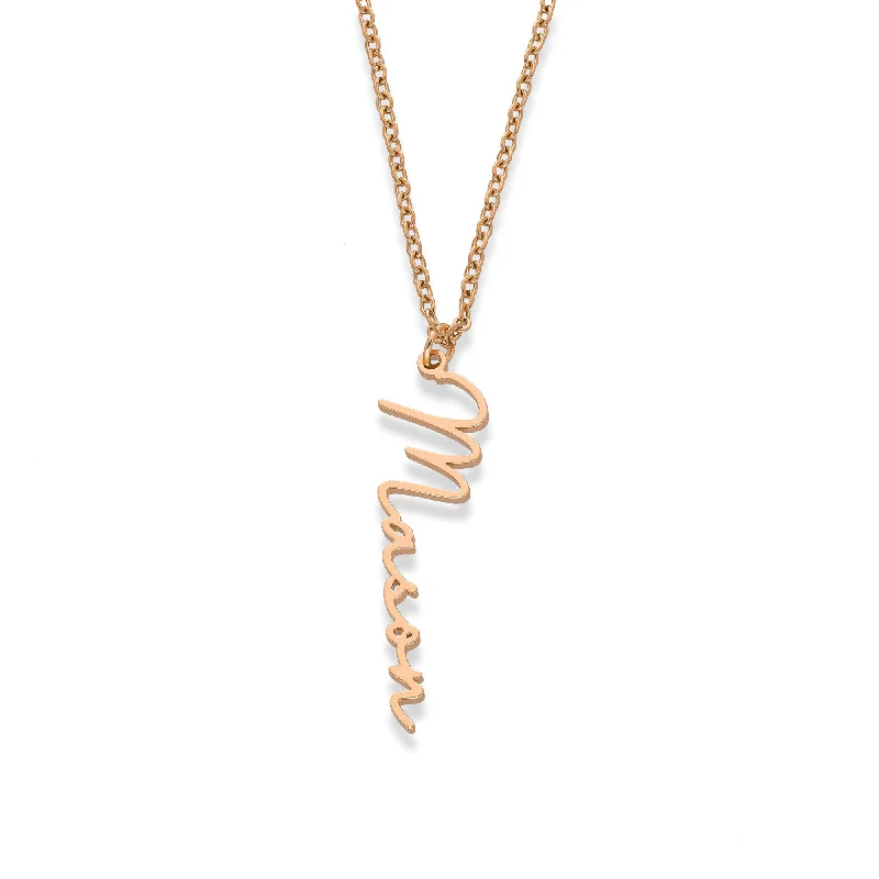 cute necklaces for women -Vertical name necklace rosé gold