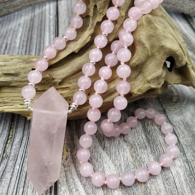 fashion necklaces for women -Natural Rose Quartz Bead Necklace