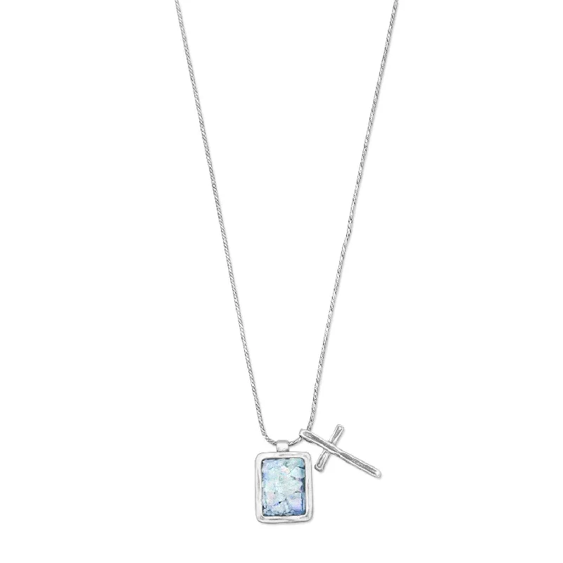 luxury pendant necklaces for women -Roman Glass and Cross Charm Necklace