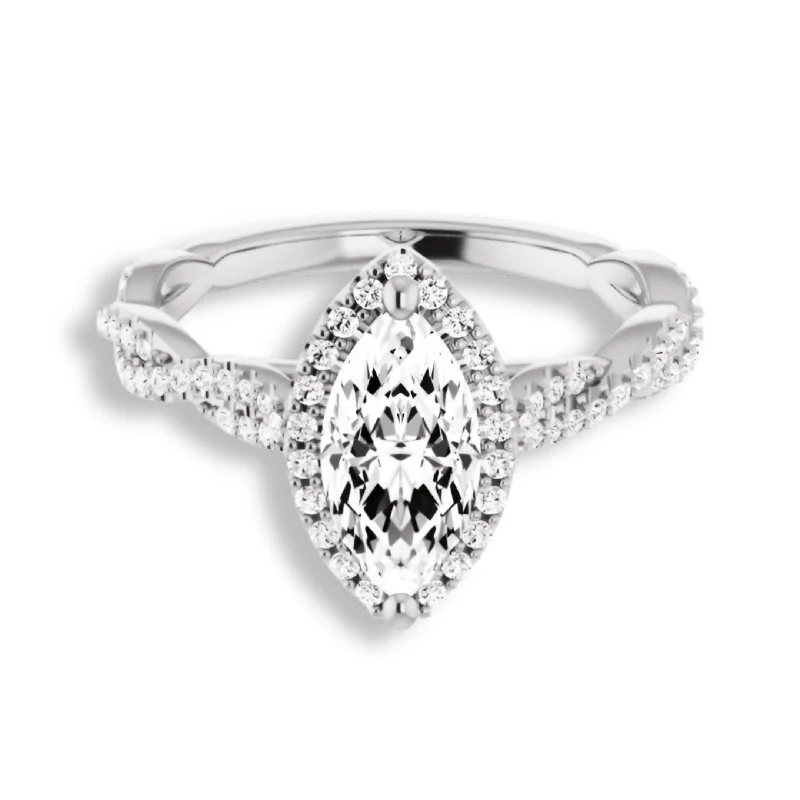 silver engagement rings for women -Marquise Cut Diamond Halo Engagement Ring