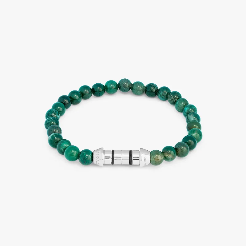 women’s diamond bracelets -Lucky Me Beaded Bracelet In Rhodium Platerd Silver With Green Moss Agate