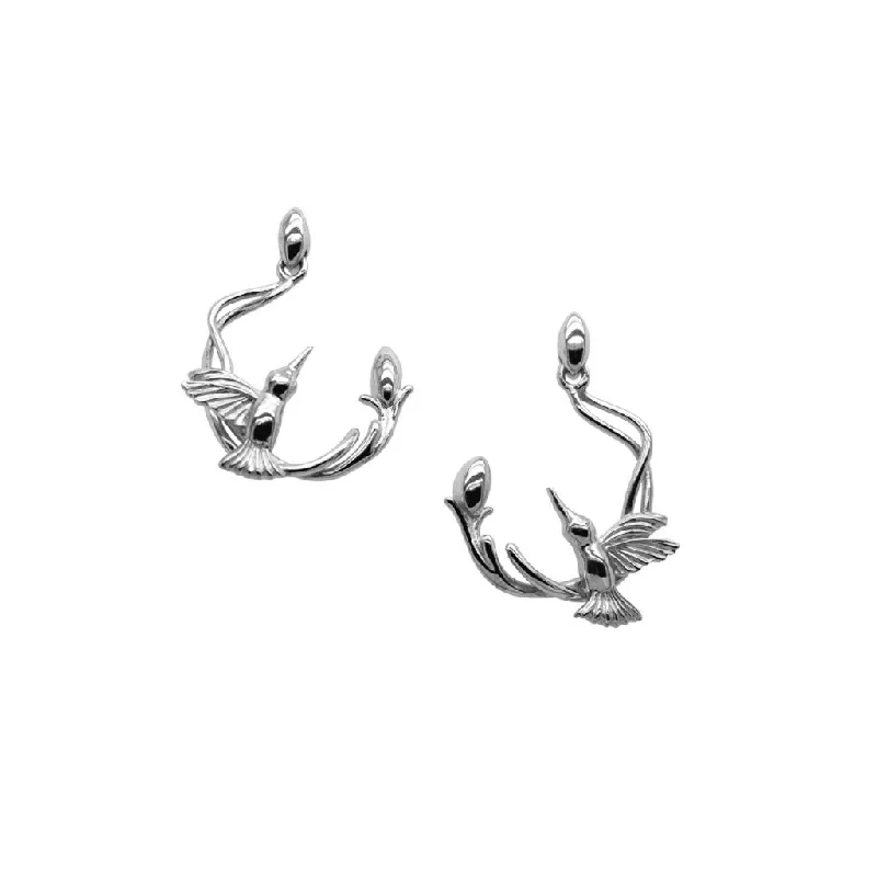 ear cuff earrings for women -Silver Hummingbird Post Earrings