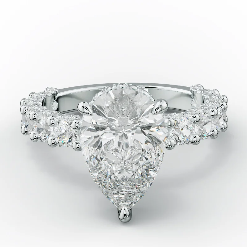 halo diamond engagement rings -Savannah Pear Shape Diamond Engagement Ring With 3D Side Diamonds