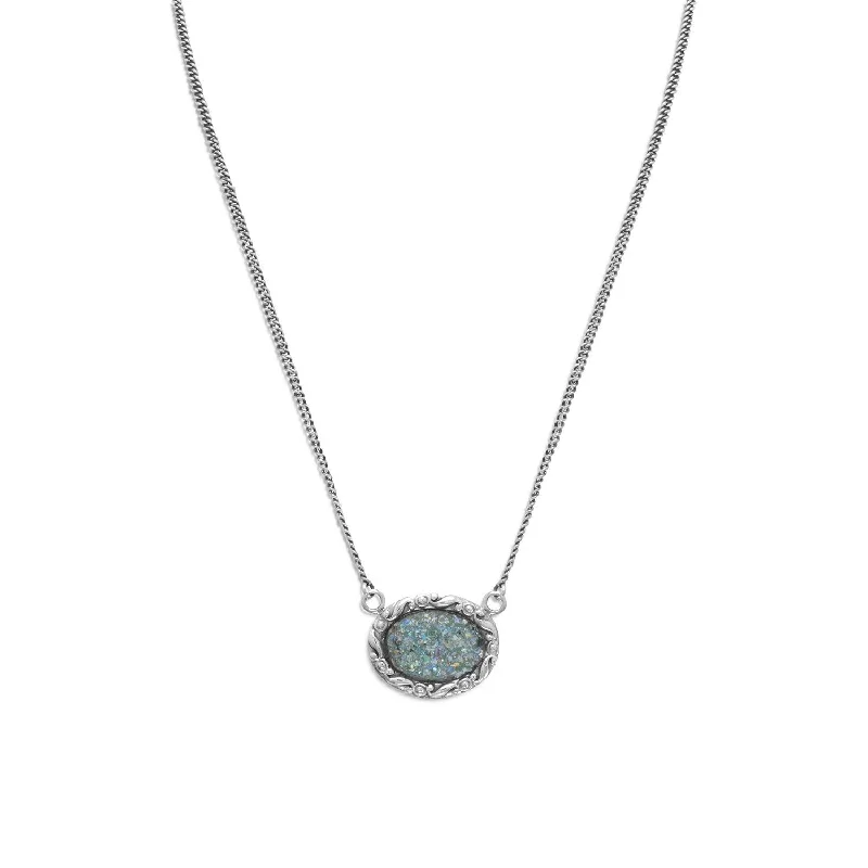 silver pendant necklaces for women -18" Oval Roman Glass Necklace