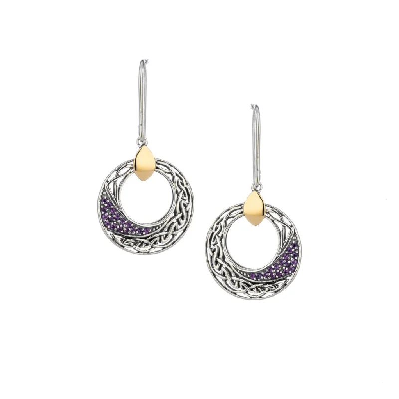 stylish crystal earrings for women -Silver and 10k Gold Comet Round Hook Earrings with Amethyst or Topaz