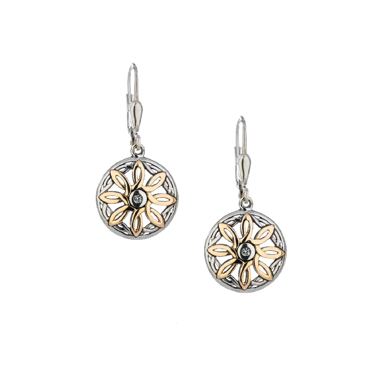 trendy earring sets for women -Silver and 10k Gold Compass White Topaz Earrings