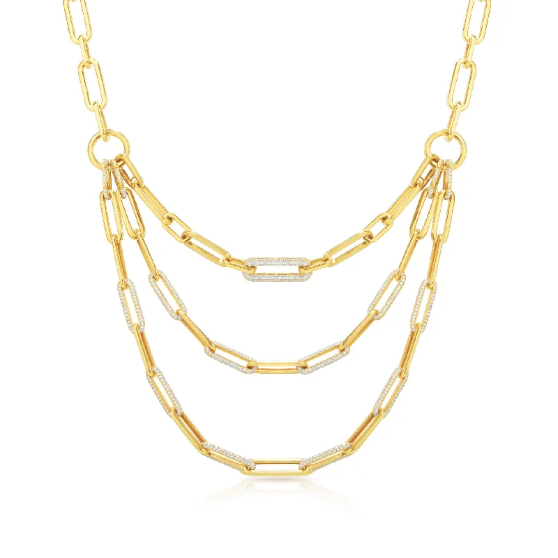 elegant gold necklaces for women -14KT Yellow Gold Baguette Diamond Chain Link Magic Necklace