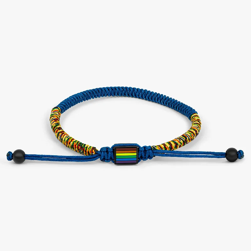 leather cuff bracelets -Macrame Pride Bracelet In Blue With IP Black Plated & Stainless Steel