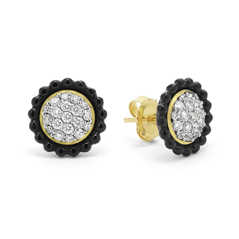 vintage earrings for women -Studio 18K Gold Onyx and Diamond Stud Earrings