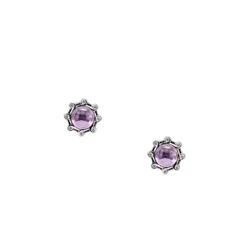 modern earrings for women -Silver Celestial Stud Earrings - Amethyst