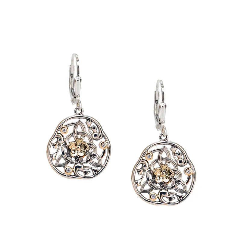 unique earrings for women -Silver And 10k Gold Forget-Me-Not Leverback Earrings - Cubic Zirconia