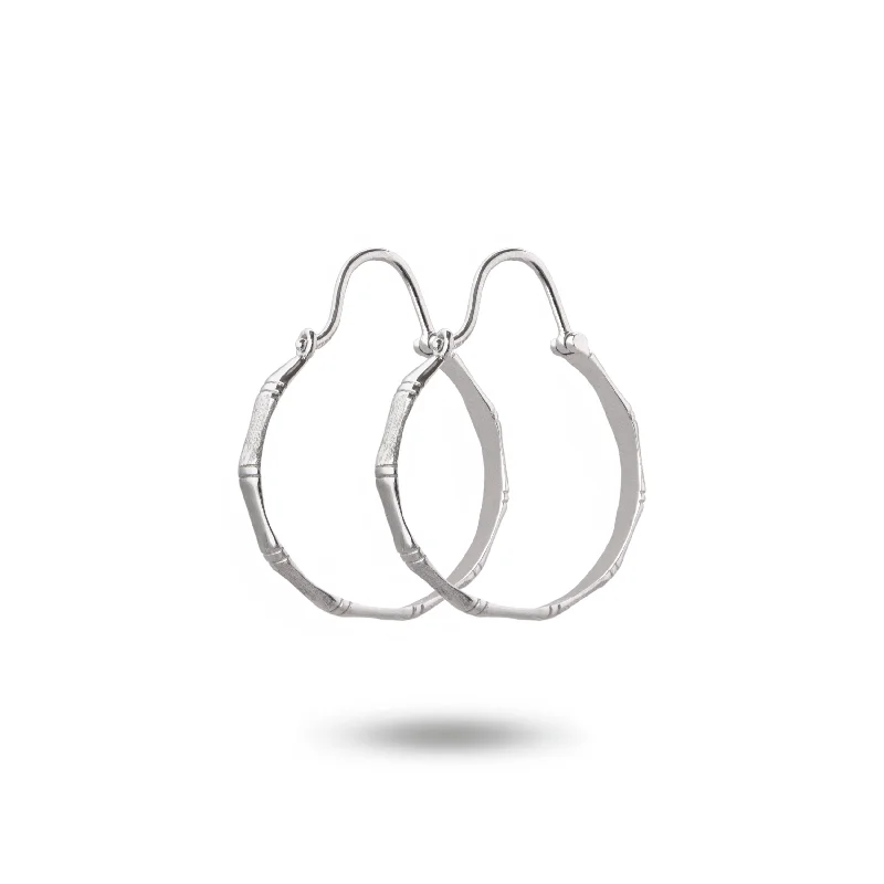 stylish crystal earrings for women -10K White Gold Bamboo Leaf Hoop Earrings