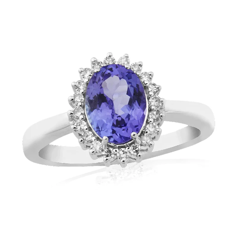 women’s rings -9ct White Gold Diamond and Tanzanite Ring