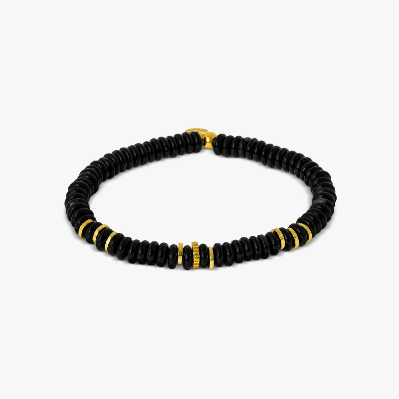 sterling silver bangle bracelets -Positano Beaded Bracelet In Black With 18K Yellow Gold Plated  