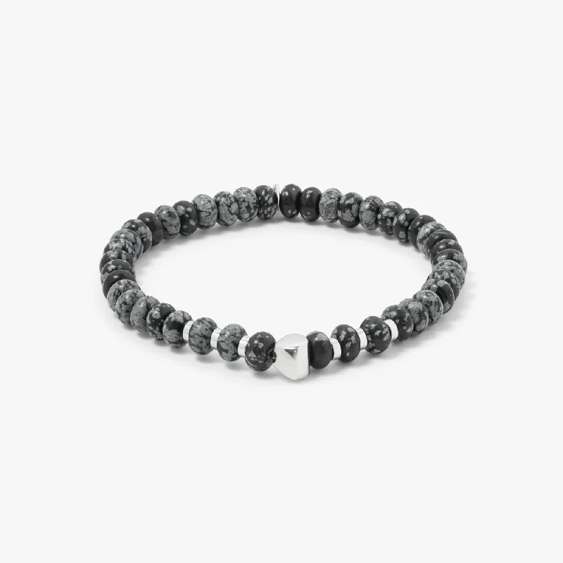 luxury bracelets for women -Nepal Nugget Beaded Bracelet In Black Snowflake Obsidian