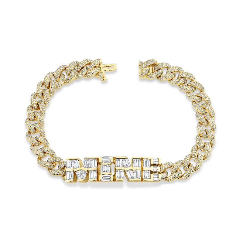 women’s bangles sets -READY TO SHIP DIAMOND BAGUETTE CUSTOM 4 LETTER "MINE" PAVE LINK BRACELET