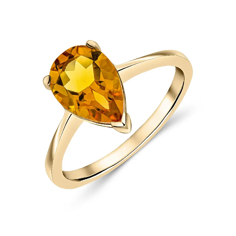 women’s pearl rings -9K Yellow Gold Pear Citrine Solitaire Ring