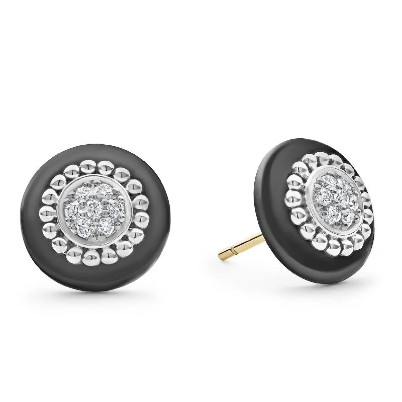 diamond stud earrings for women -Black Caviar Ceramic Diamond Stud Earrings