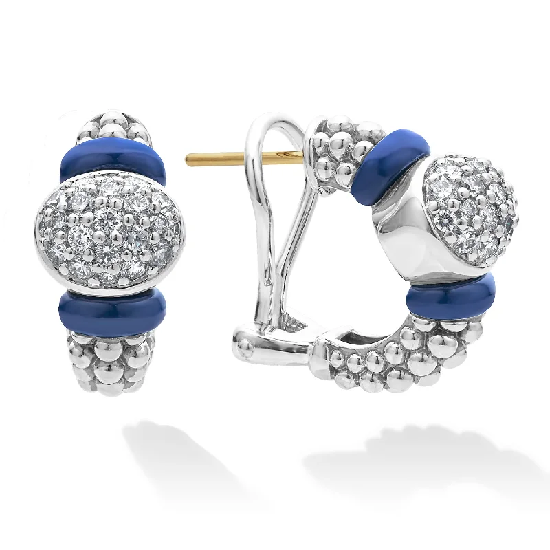 luxury diamond hoop earrings -Blue Caviar Diamond Oval Ceramic Hoop Earrings