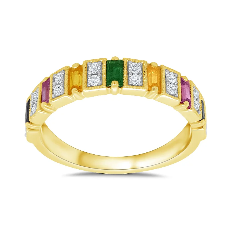 women’s engagement rings sets -9K Yellow Gold Multi Gem & Diamond Ring