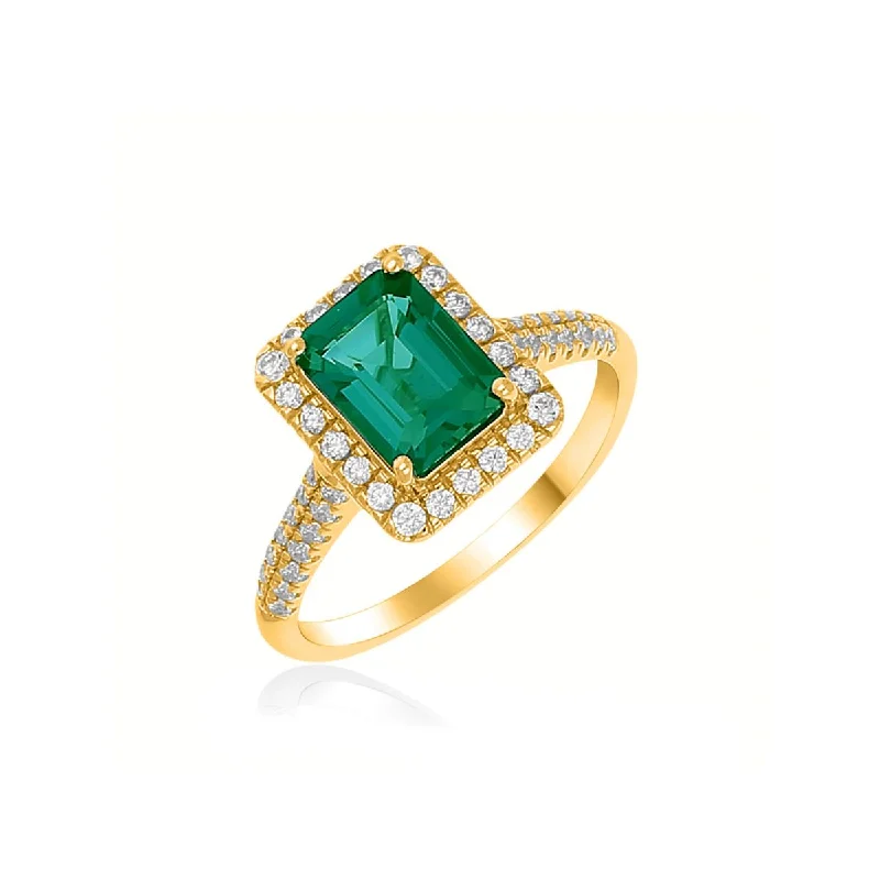 stylish gold rings for women -9K Yellow Gold Emerald & Diamond Ring