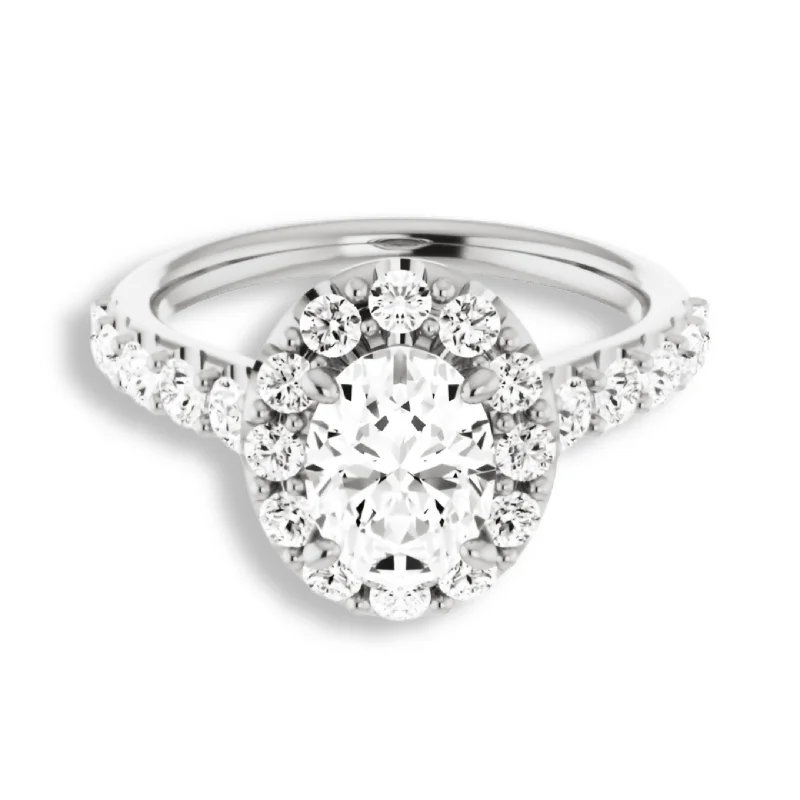 engagement rings with side stones -Oval Cut Diamond Halo Engagement Ring