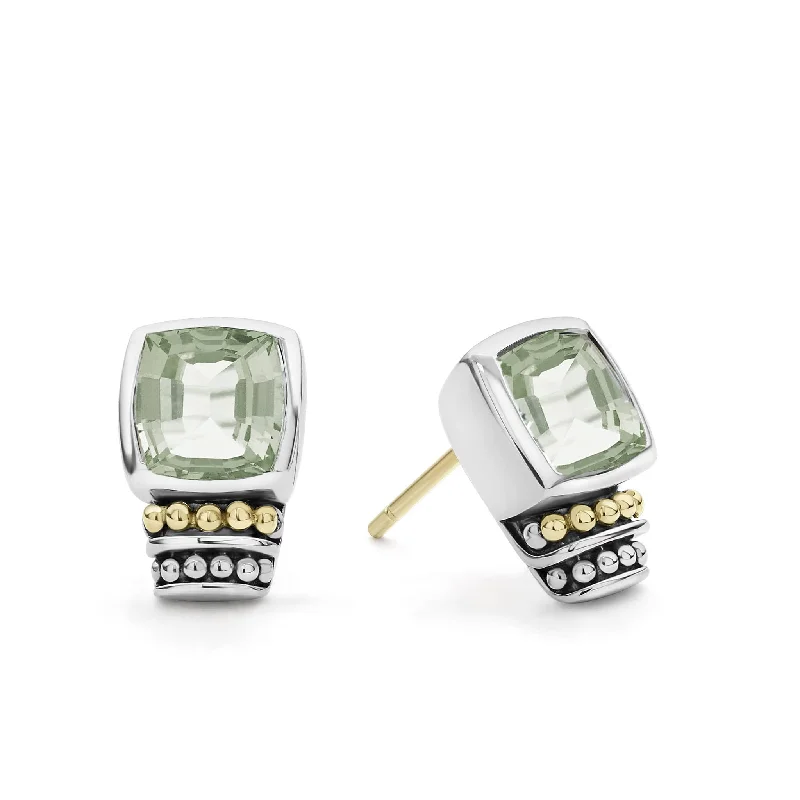 silver dangling earrings for women -Caviar Color Bezel-Set Prasiolite Stud Earrings