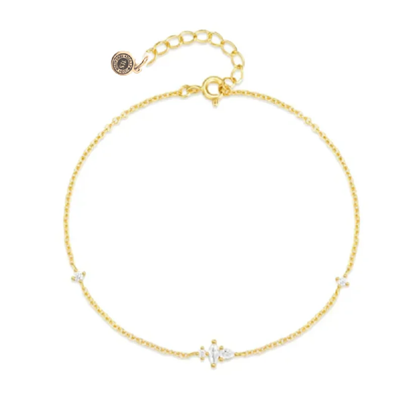 trendy bangles for women -Lunar Bliss Dainty Cable Chain Bracelet with Marquise, Pear, and Round Cut Cubic Zirconia Accents