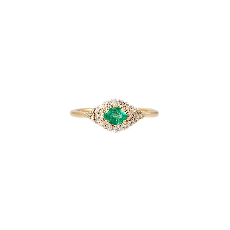 trendy rings for women -SMALL PAVE EMERALD CENTER EYE RING