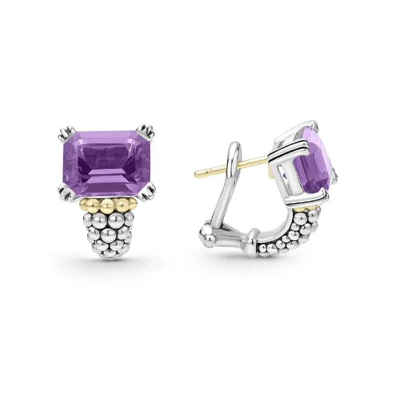 bridal hoop earrings for women -Glacier Large Amethyst Huggie Earrings