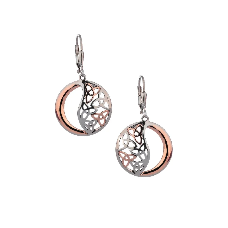 colorful gemstone earrings -Oxidized Silver and 10k Rose Gold Celtic Trinity Earrings