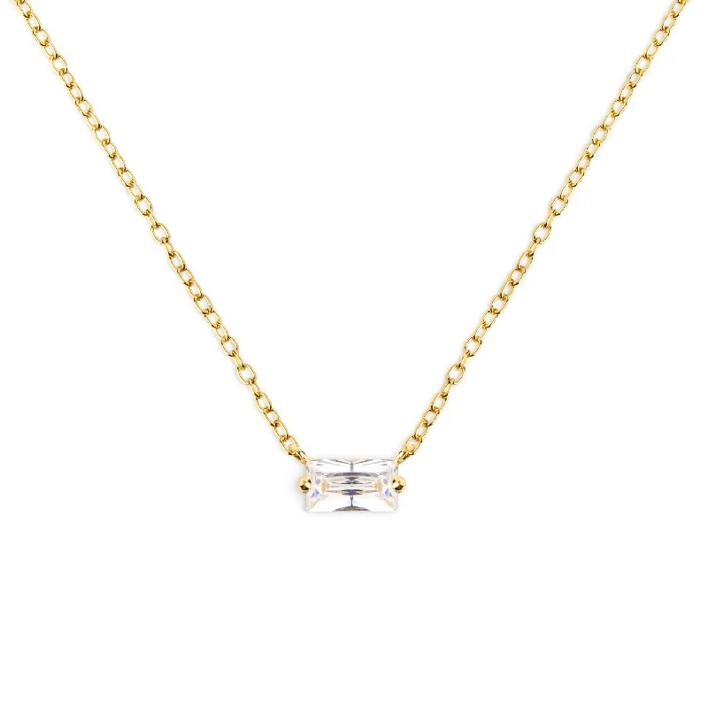 stylish necklaces for women -Baguette Gold Necklace