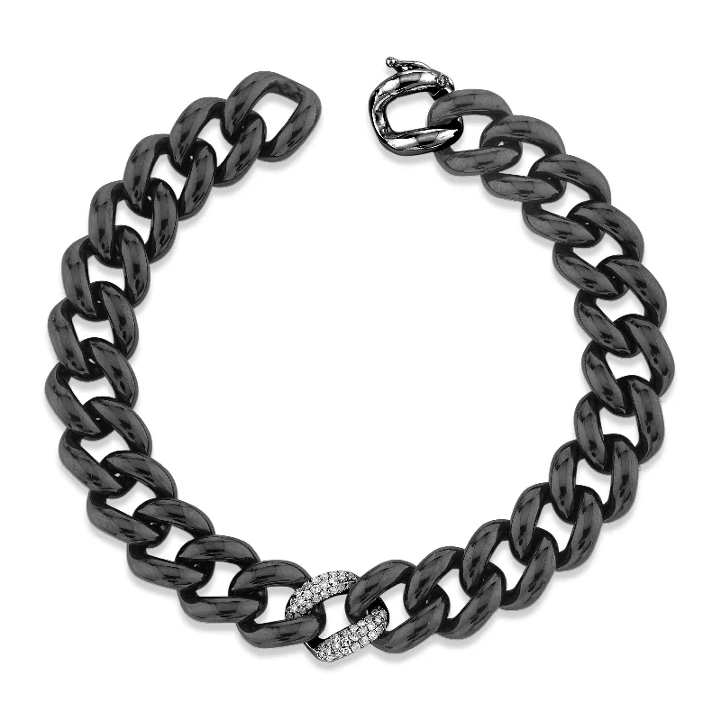 women’s stretch bracelets -DIAMOND SINGLE PAVE & BLACK CERAMIC ESSENTIAL LINK BRACELET