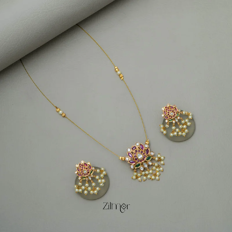 unique charm necklaces for women -SN101898 -   Antique Kemp Lotus Neckpiece Earrings Set