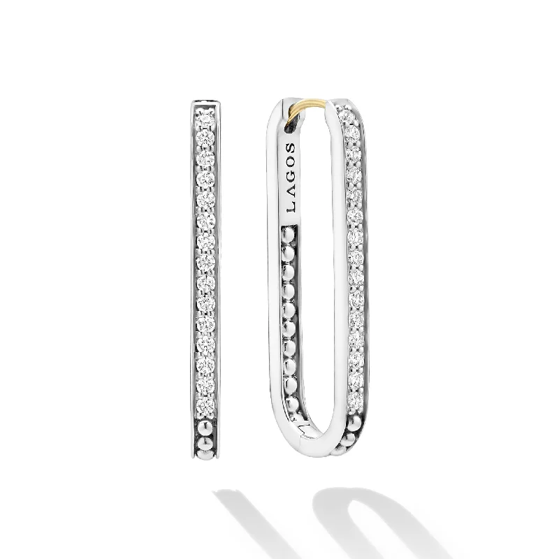 women’s pearl stud earrings -Caviar Spark Large Linear Diamond Hoop Earrings