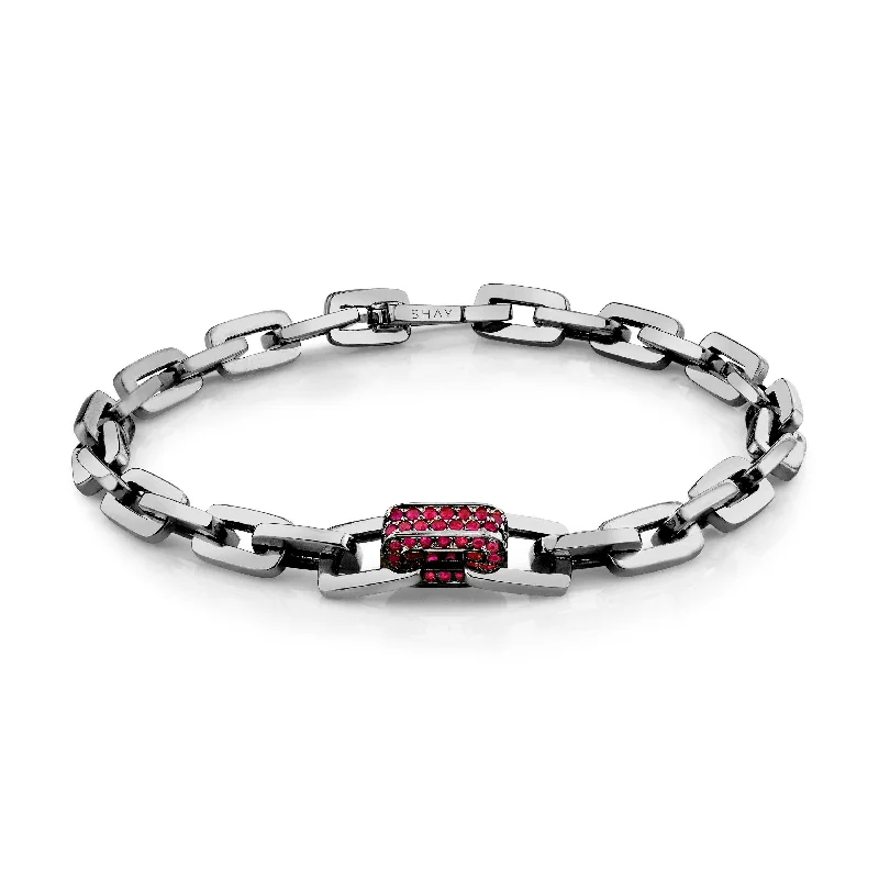 modern bangles for women -MEN'S SINGLE PAVE RUBY SOLID GOLD MINI DECO LINK BRACELET