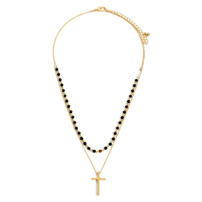 stacked necklaces for women -2 Strand Beaded Cross Necklace