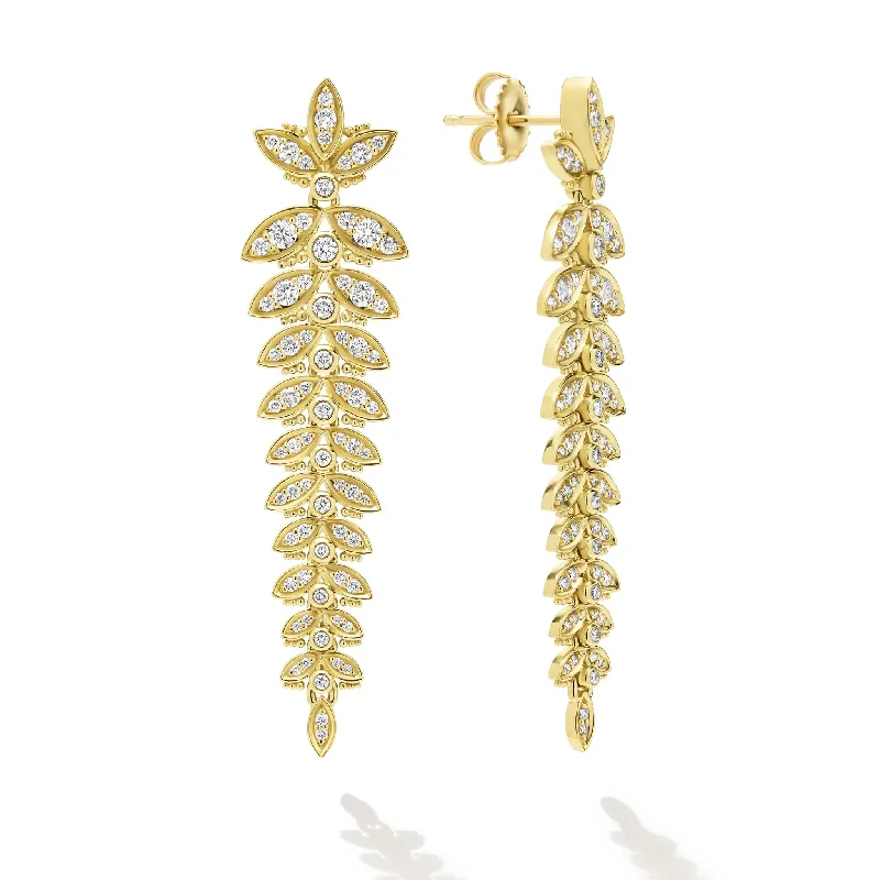 fashionable drop earrings -Studio 18K Gold Leaf Diamond Drop Earrings