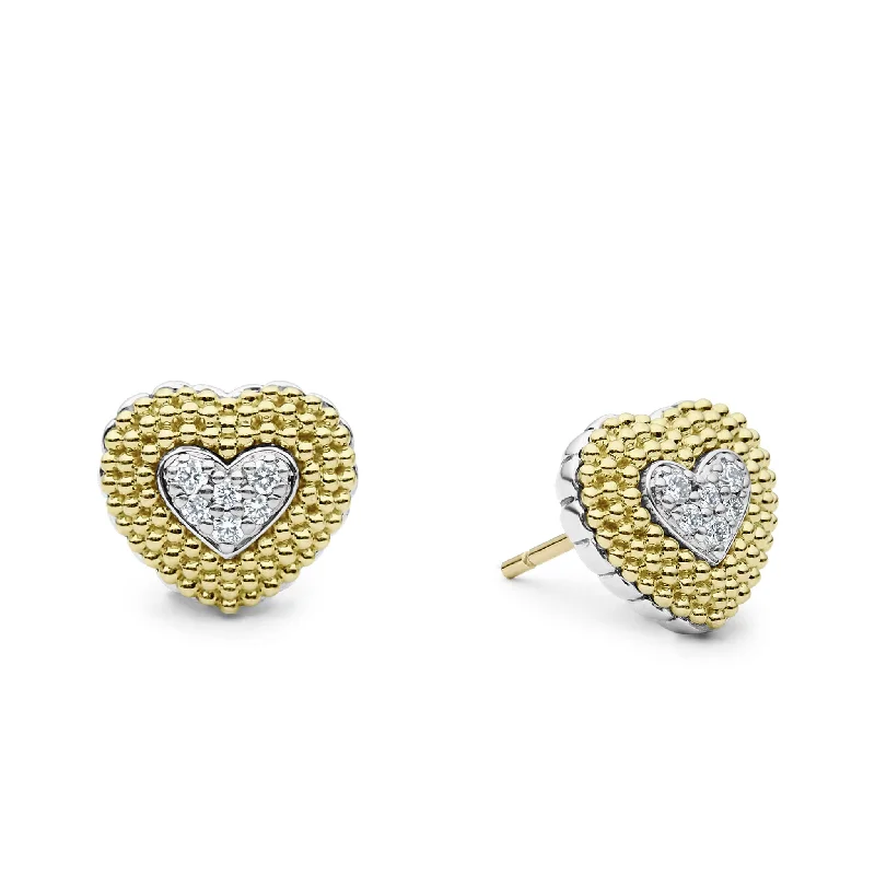 women’s chunky earrings -Caviar Lux Diamond Heart Stud Earrings