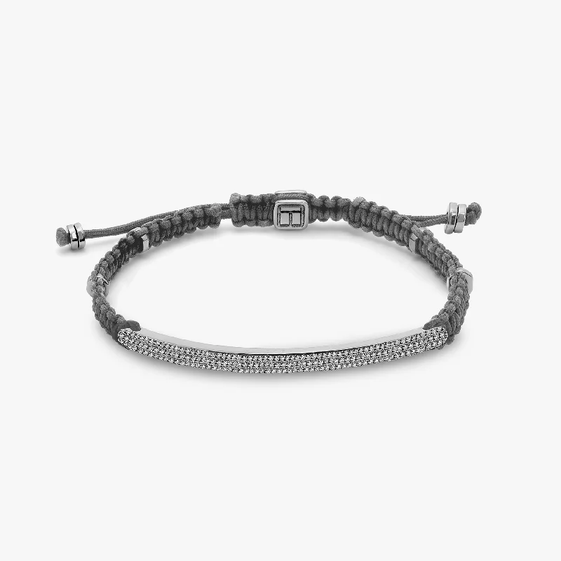 wide bangles for women -Macrame Windsor Diamond Bracelet In Grey With Rhodium Plated Silver- (1.08Ct)