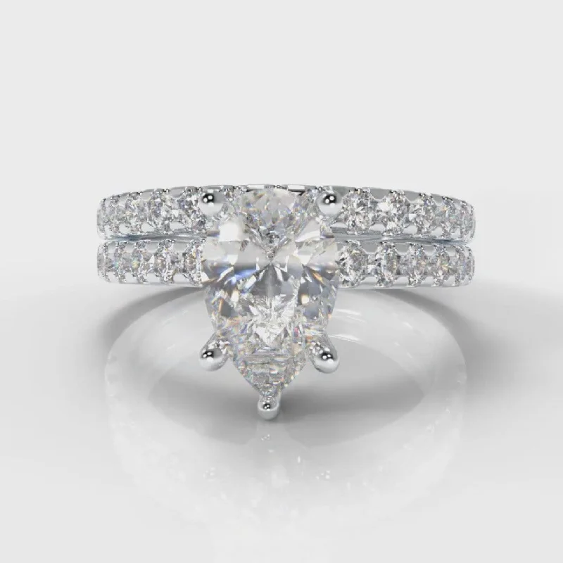 fashion-forward rings for women -Micropavé Pear Diamond Bridal Set