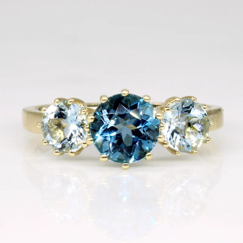 diamond engagement rings for women -Light and Dark Blue Topaz Three Stone Ring | 1.50ctw | SZ 6.5 |