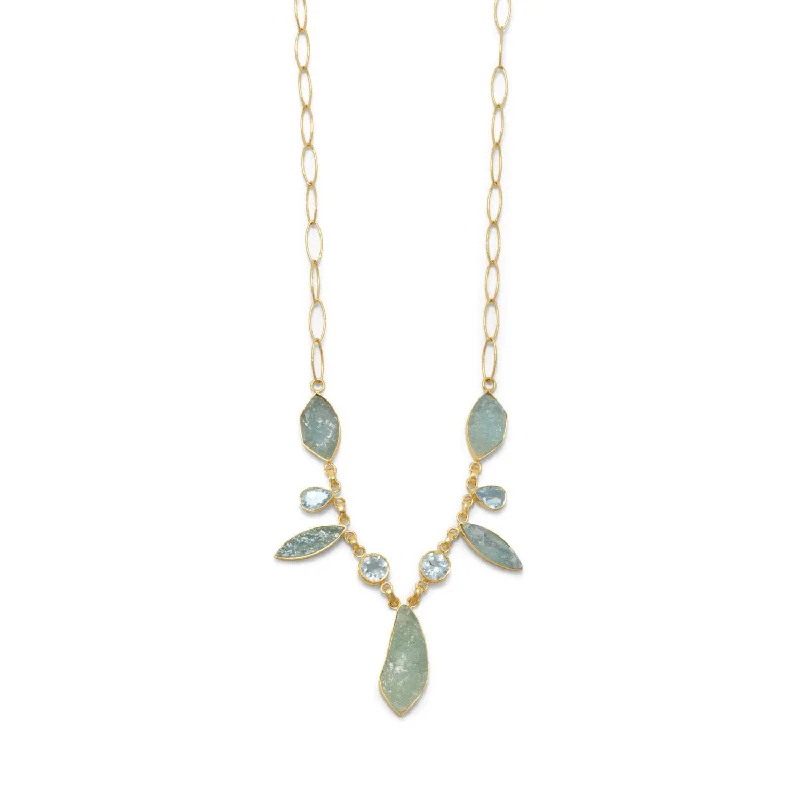 charm pendant necklaces for women -14 Karat Gold Plated Aquamarine and Blue Topaz Necklace