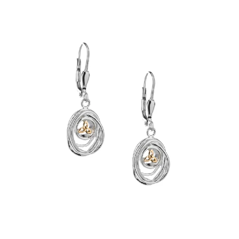 silver dangling earrings -Silver and 10k Gold Celtic Cradle of Life Drop Earrings