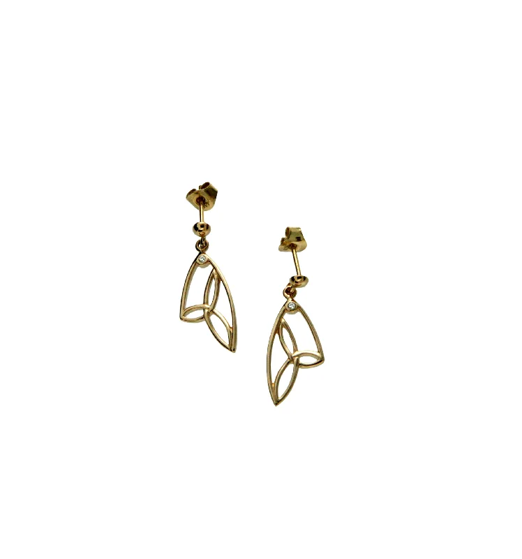 women’s diamond drop earrings -10k Gold Butterfly Wing Trinity Post Earrings-Diamond