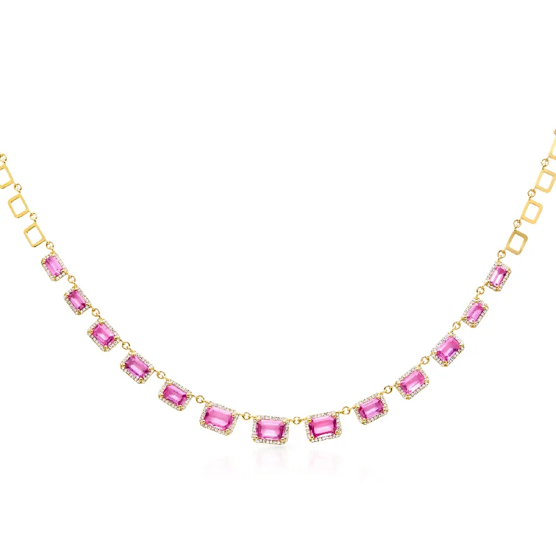 matching necklaces for women -14KT Yellow Gold Pink Sapphire Diamond Imelda Necklace