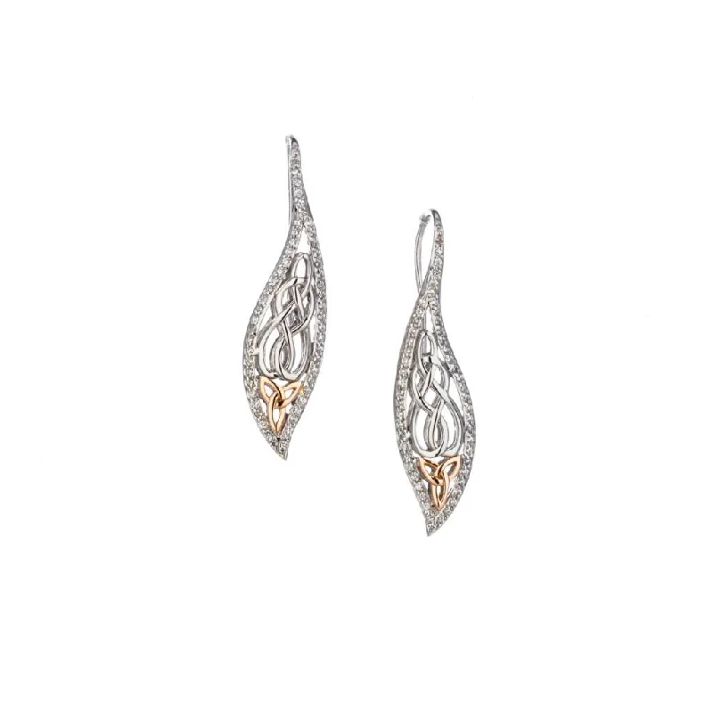 luxury earrings for women -Silver and 10k Rose Gold Leaf Hook Earrings