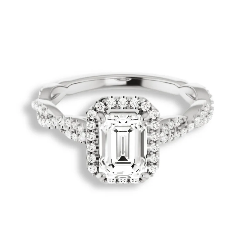 affordable engagement rings -Emerald Cut Diamond Halo Engagement Ring