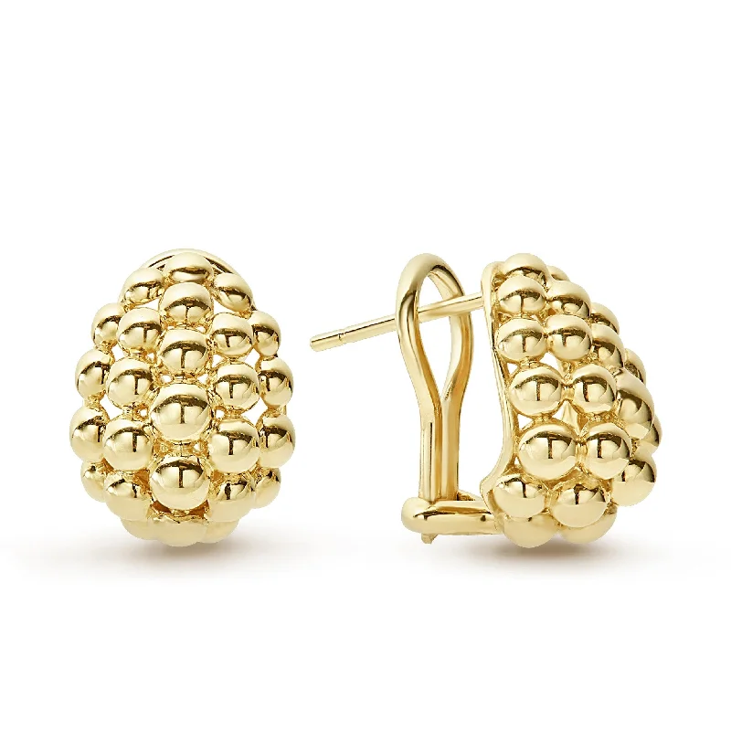 trendy stud earrings for women -Caviar Gold Small 18K Gold Omega Clip Earrings